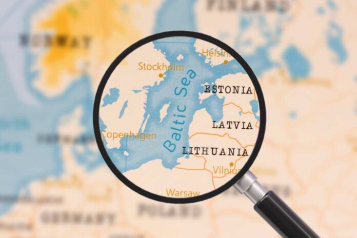 A,Magnifying,Glass,On,Baltic,Sea,Of,The,World,Map
