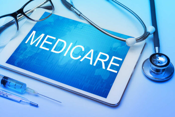 Medicare,Word,On,Tablet,Screen,With,Medical,Equipment,On,Background