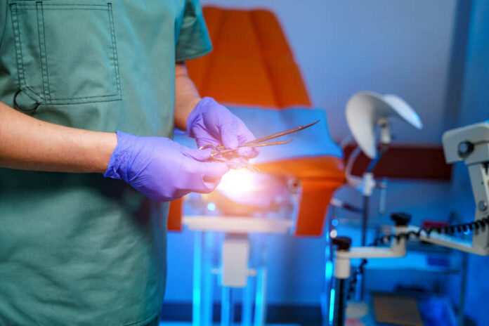 A,Doctor,Holds,Gynecological,Instruments,In,His,Hand.,Examination,By
