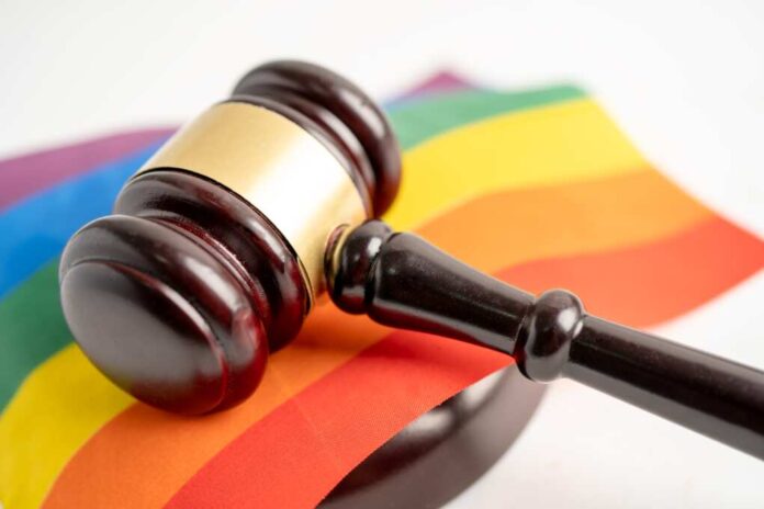 Gavel,For,Judge,Lawyer,On,Rainbow,Flag,,Symbol,Of,Lgbt