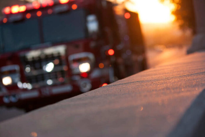 Fire,Truck,Pulls,Up,To,The,Scene,Of,An,Accident