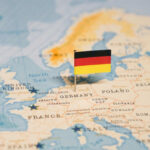 Map of Europe with a small German flag pin marking Germany