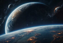 A stunning view of Earth from space with multiple planets in the background