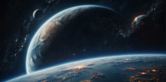 A stunning view of Earth from space with multiple planets in the background