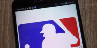 Major League Baseball logo displayed on a smartphone screen