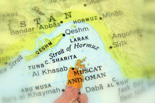 Map showing the Strait of Hormuz and surrounding regions