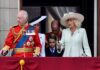 Members of the royal family gathered on a balcony at Buckingham Palace
