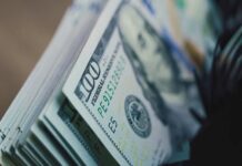 Close-up of a stack of hundred dollar bills