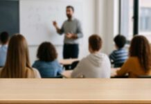 Teacher presenting to students in a classroom