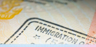 Close-up of a residence permit showing immigration details