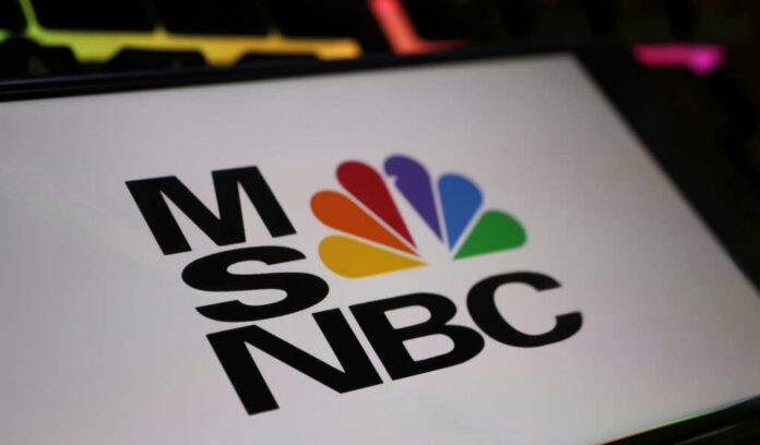 Close-up of the MSNBC logo featuring a colorful peacock design