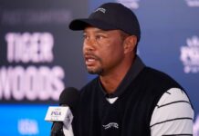 Tiger Woods speaking at a press conference