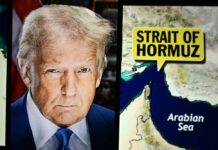 TRUMP’S DEADLINE Looms: Will Iran Fold? A political figure next to a map highlighting the Strait of Hormuz