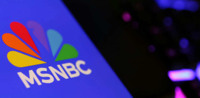 shutterstock2435574121jpg Close-up of the MSNBC logo on a blue background