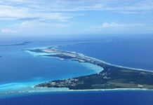 Cool Zone Myth BUSTED at Great Barrier Reef Aerial view of a tropical island surrounded by blue ocean waters