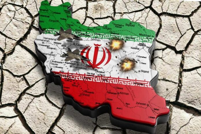 F35,Fighter,Jets,,,Iran,Under,Air,Strikes,,,Israel Map of Iran with military jets and explosions depicted