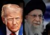 Side-by-side portraits of Donald Trump and Ali Khamenei