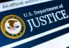 Close-up of the U.S. Department of Justice logo on a website