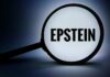 Explosive Testimony: New Names in Epstein Scandal A magnifying glass highlighting the word 'EPSTEIN' against a dark background