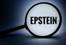 Explosive Testimony: New Names in Epstein Scandal A magnifying glass highlighting the word 'EPSTEIN' against a dark background
