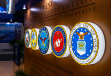 Display of military seals representing various branches of the U.S. Department of Defense
