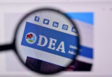 School-Zone Drug Ring EXPOSED Magnified view of a website header featuring the acronym 'DEA' and social media icons