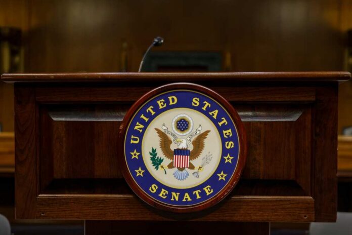 Washington,D.c.,,United,States,-,October,24:,United,States,Senate Podium with the United States Senate seal in a formal setting