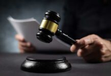 Judge Slams Brakes on White House Rebuild A gavel held above a sounding block with a person reading documents in the background