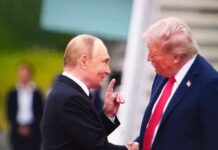 G7 Showdown: Trump Presses Putin Two political leaders shaking hands during a meeting
