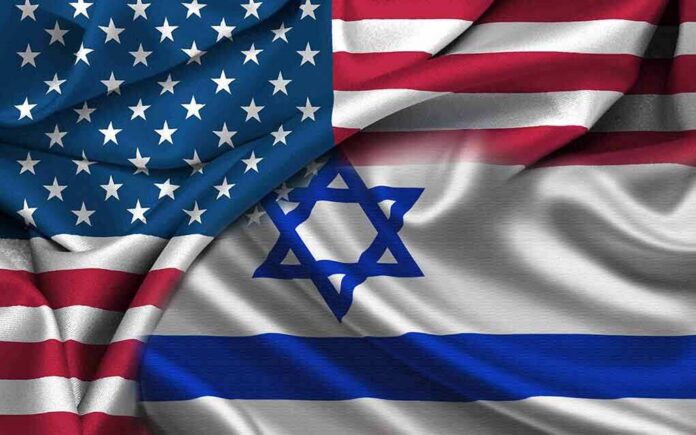 shutterstock_162607148 United States and Israel flags overlapping with visible folds