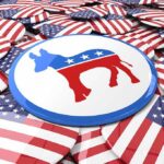 Democratic donkey symbol on a campaign button