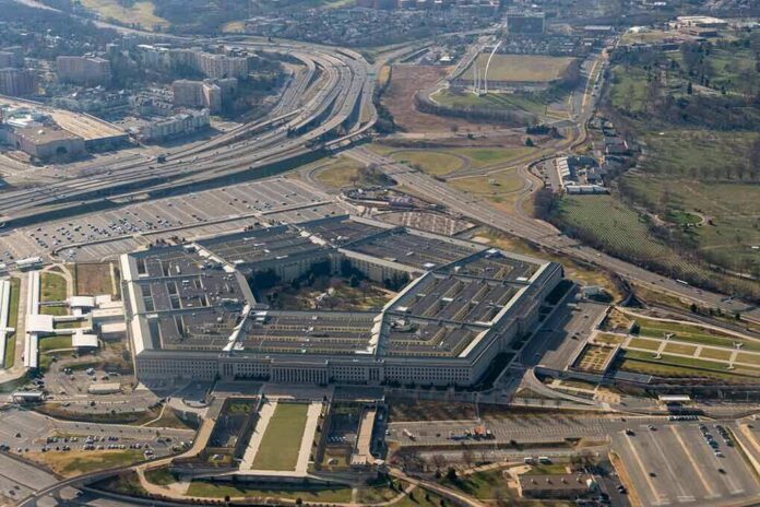 The Pentagon aerial view with surrounding highways and parking lots