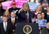 Crime Drop Fuels Trump Showdown politician speaking at a rally podium