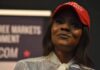 Evidence Or Bust: Owens Pressed Hard woman in a red cap holding a microphone