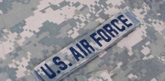 U.S. Air Force name tape on digital camouflage uniform