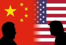 Manhattan Power Play Upends Summit Scripts Silhouetted leaders facing off before China and United States flags