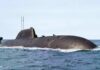 Submarine cruising on the ocean surface