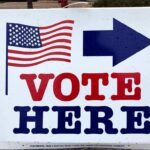 Brazen Admission: Kremlin Ally Targets Midterms voting sign with arrow and American flag