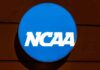 NCAA logo on a blue circular sign