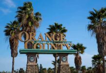 Orange County entrance sign with palm trees