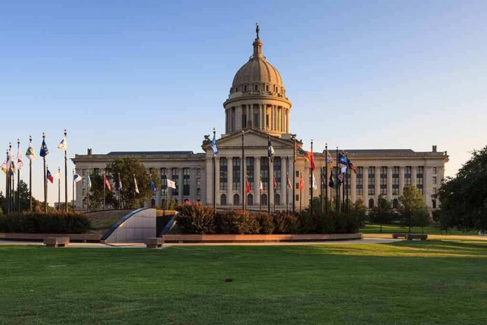 shutterstock_1063059902 Capitol building with dome and surrounding flags