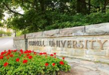 Cornell Frats Frozen After Chilling Allegations Cornell University stone entrance sign with red flowers