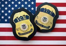 Double Standard? DHS Slams NYC Leaders ICE badges on an American flag background