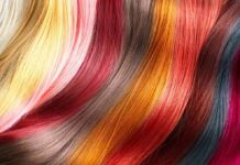 Colorful hair strands in flowing gradients