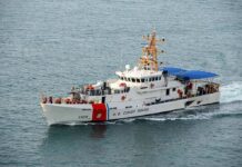Debris Found – Six Missing After Medevac Flight U.S. Coast Guard patrol boat cruising at sea